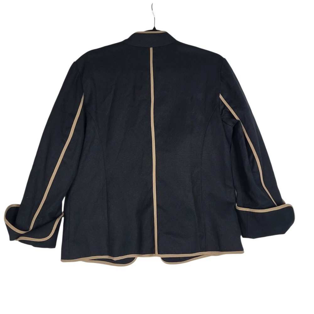 Coldwater Creek Rolled Cuff Jacket Women's 10 Black Brown Piping Clasp Front - Picture 2 of 9